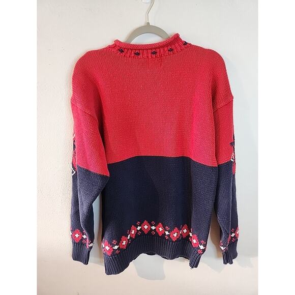 Vintage Gap Sweater Mens Medium Red Blue Fair Isle Snowflake Roll Neck Fisherman - Picture 5 of 5
